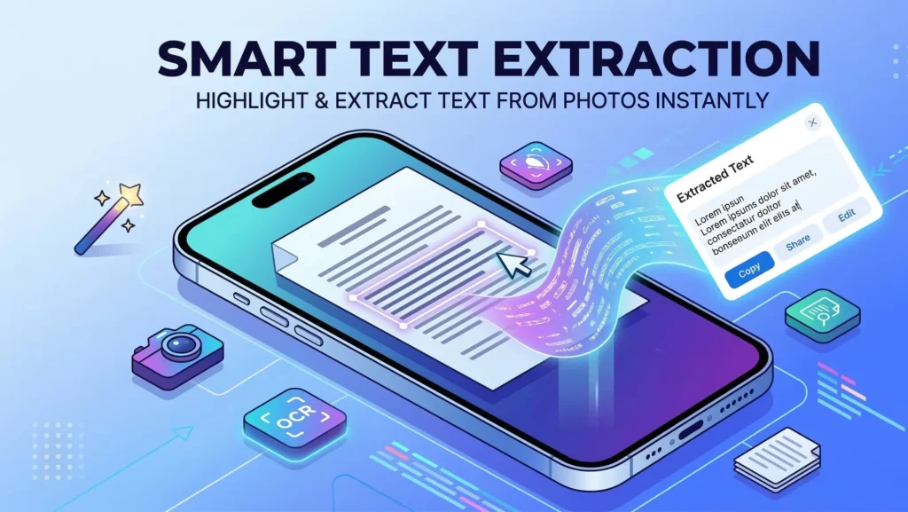 Person extracting text from an image on a smartphone using OCR